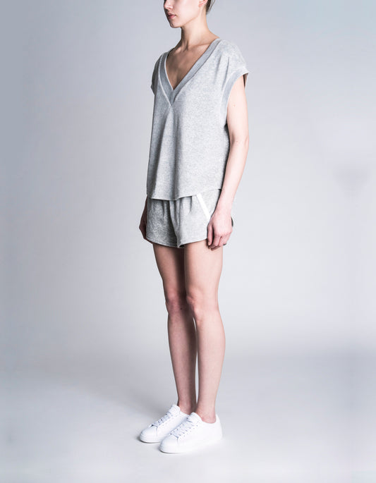 Velour V Sweat Tee Silver